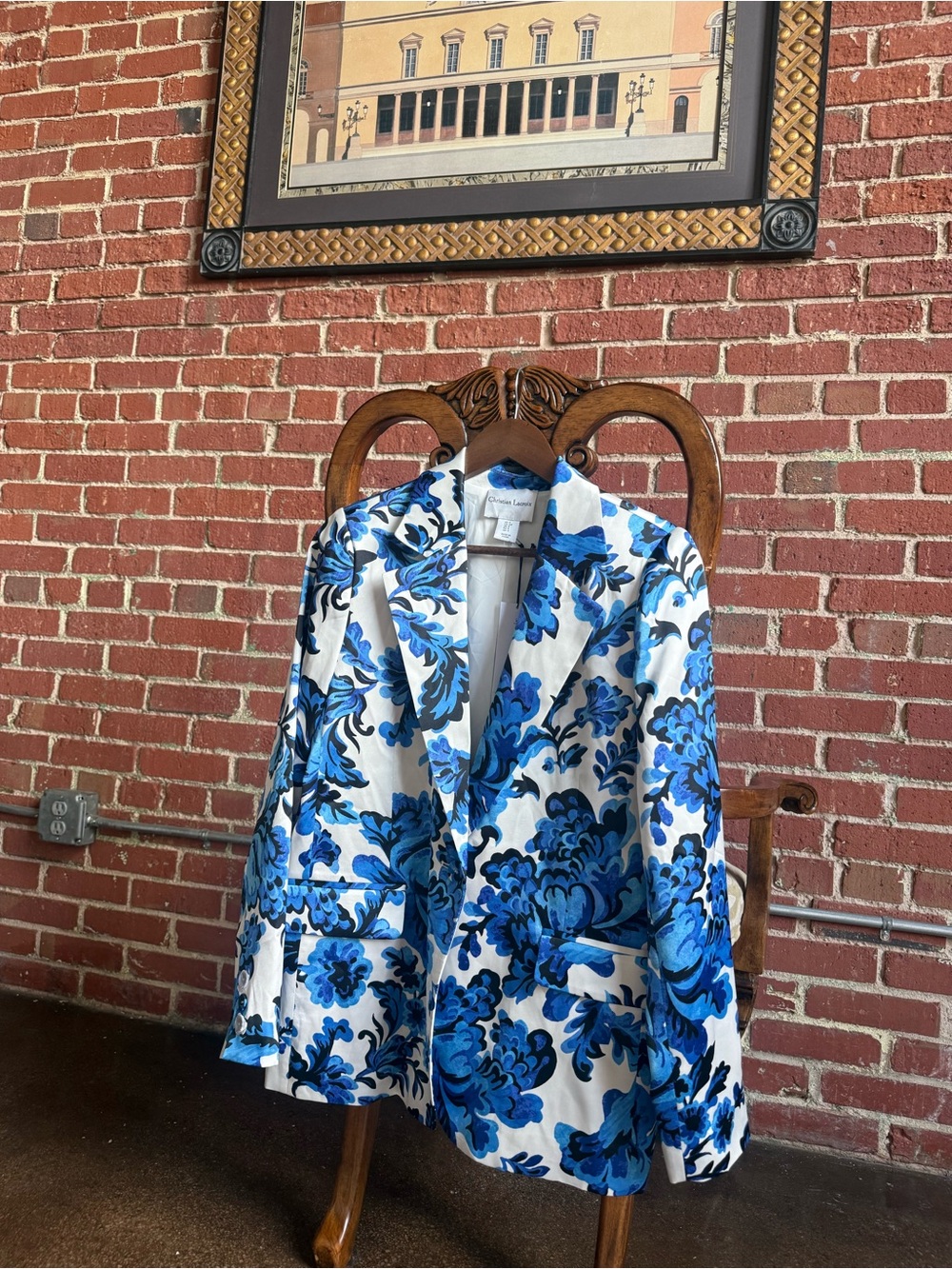 Christian Lacroix NWT Blue Floral Blazer Size S Satin Statement Jacket